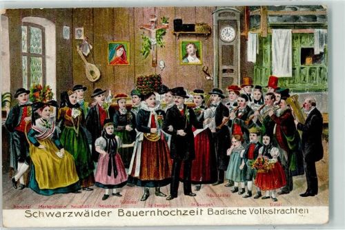 Bauernhochzeit Trachten AK Volksleben Schwarzwald 1909 Prägedruck