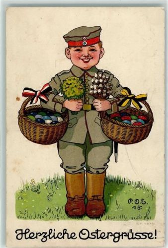 1915 Ostern Zweibund-Schleifen Kinder in Uniform WK I AK