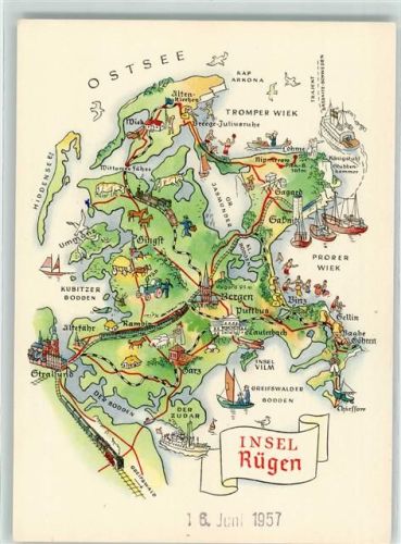 Rügen Landkarte Insel Rügen Zeichnung A. Hoppe
