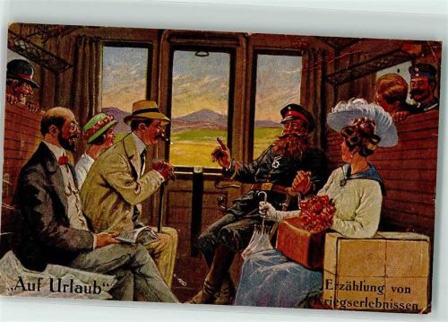 WK I Auf Urlaub - Kriegerlebnisse erzählen Eisenbahnabteil