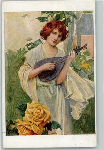1919 Verlag J.P.P. sign. S. Larp Ein Lied Frau mit einer Laute AK