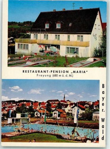 Freyung Hotel Gasthaus Maria Bes. J. u. E. Schmidbauer Wandbemalung Schwimmbad Fahne Minigolf