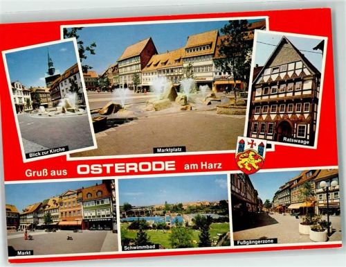 Osterode Marktplatz Ratswaage Schwimmbad Fußgängerzone Springbrunnen