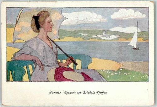 Sommer Aquarell von Reinhold Pfeiffer Velhagen & Klasings Künstlerkarte