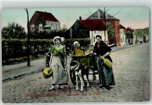 Beruf Belgische Laitieres - Frauen mit Milchkannen AK Hundekarren 1910