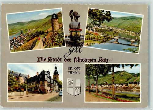 Zell Schwarze Katz-Brunnen Weinberge Moselbrücke Wappen