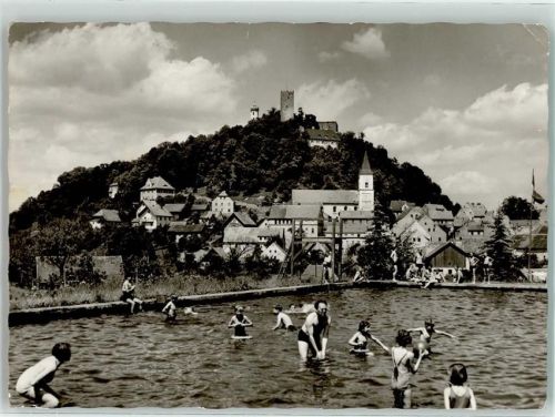 Falkenstein Schwimmbad Burg Kirche Foto AK