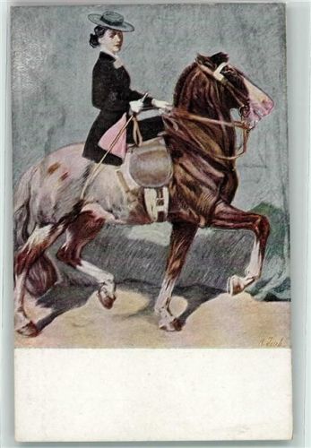 Serie XXVII/2 Angelo Jank : Im Sattel - Frau im Damensattel , Reiten
