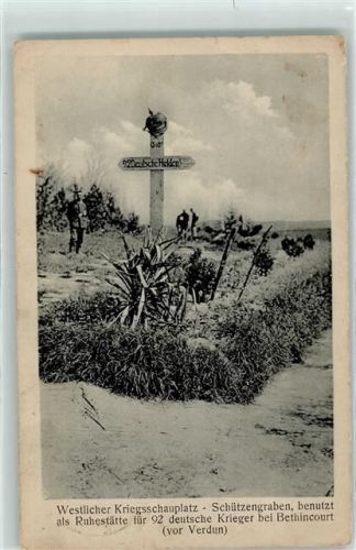 Bethincourt 1917 Schützengraben benutzt als Ruhestätte für 92 deutsche Krieger
