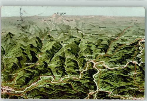 Waldshut 1912 Vogelschau Feldberg und Umgebung Basel bis Schaffhausen