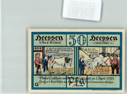 Heeßen Notgeld Gutschein 50 Pfennig Voigt's Kur- und Badehaus