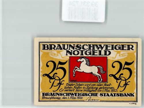 Braunschweig Notgeld 25 Pfennig Braunschweiger Löwe und Dom
