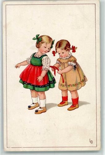 1919 Kinder Schürze binden Meissner u. Buch 2299 AK