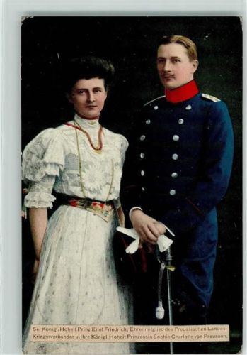1908 Prinz Ehrenmitglied des Preussischen Landes Kriegerverbandes und Prinzessin Sophie Charlotte Sammel Postkarte Deutschen Kriegerbundes