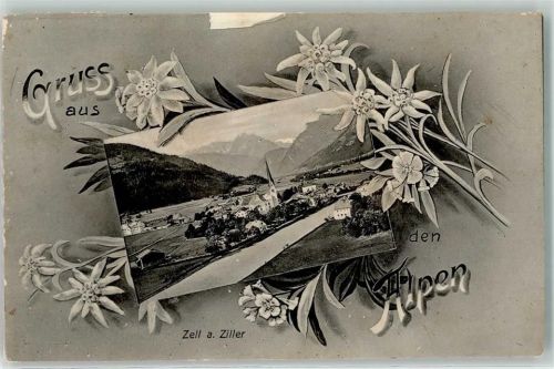 6280 Zell am Ziller Gebrauchsspuren Gruss aus den Alpen Kirche Blumen