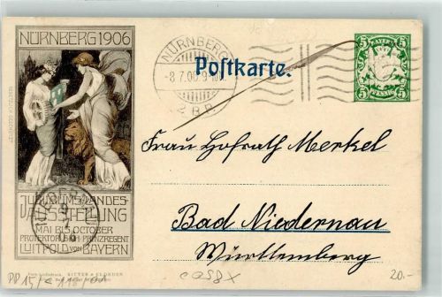 Nürnberg Jubiläum Landes Ausstellung 1906 Löwe Flaggenstempel