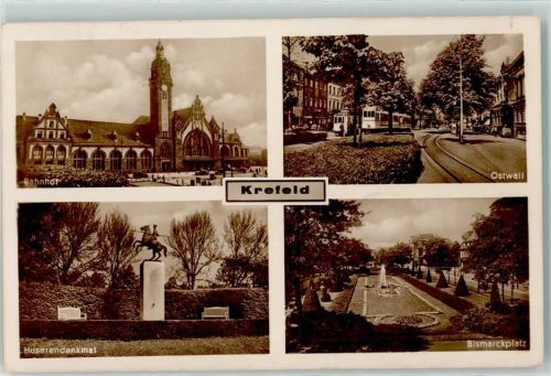 Krefeld WK II Bahnhof Ostwall Husarendenkmal Bismarckplatz Straßenbahn Litfaßsäule
