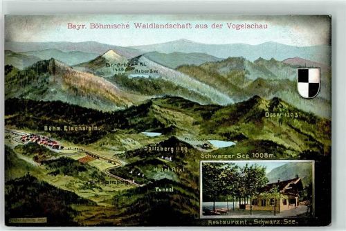 Zelezná Ruda Vogelschau Wappen Gasthaus Restaurant Schwarzer See E. Felle Isny