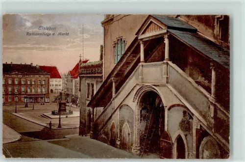 Lutherstadt Eisleben 1919 Rathausstiege und Markt Lutherdenkmal
