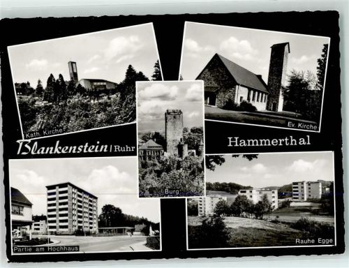45525 W4320 Blankenstein , Ruhr - Hammerthal Hochhaus Rauhe Egge Burg Kath. und Ev. Kirche