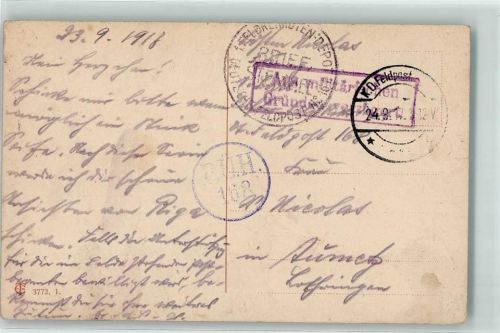 1917 1. Feldrekruten Depot Deutsche Feldpost Nr 161 Stempel Aus militärischen Gründen verzögert