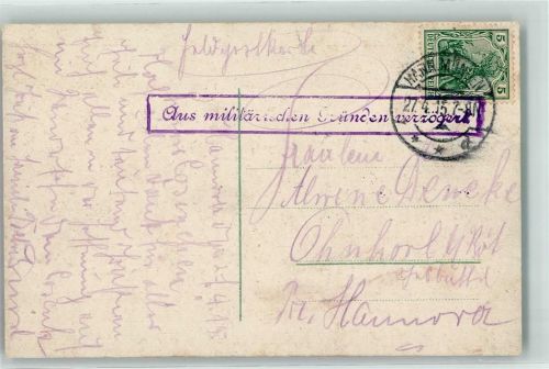 Hann Münden 1915 Stempel aus militärischen Gründen verzögert Fuldabrücke