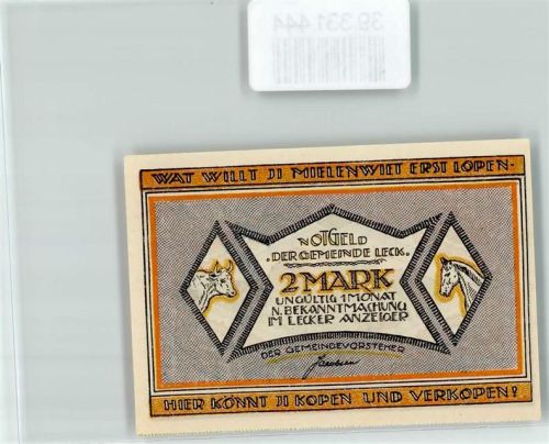 Leck Notgeld Zwei Mark Pferd Ochse Marktplatz