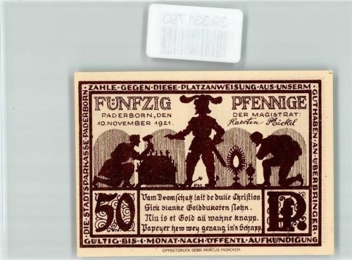 Paderborn Notgeld 50 Pfennig Paderborner Dom Domschatz