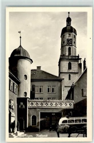 73441 W7085 Bopfingen Foto AK Rathaus Omnibus Kutsche Uhr Turm