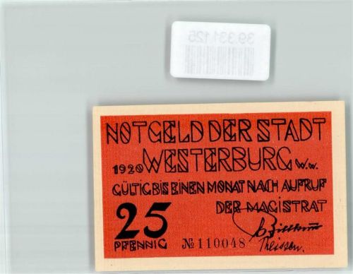 Westerburg Notgeld 25 Pfennig Blumen