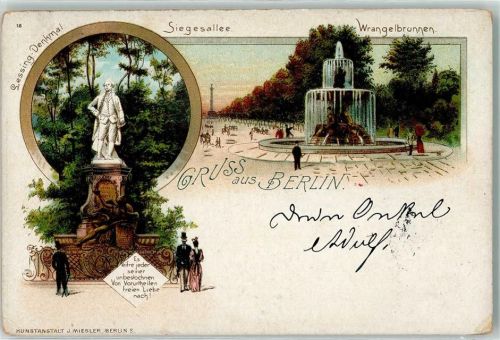 Kreuzberg 1898 Siegesallee Wrangelbrunnen Lessing-Denkmal