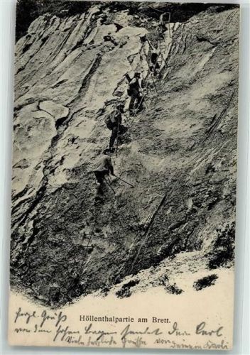 Hammersbach 1905 Bergsteiger am Brett Höllental-Klettersteig Hüttenstempel