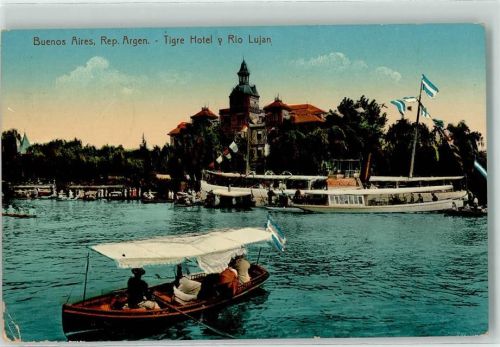 Buenos Aires Tigre Hotel y Rio Lujan Ruderboot Fahne Blau Weiß Schiff Turm