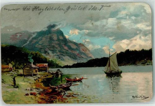 1901 Fra Hardanger Segelboot sign. Morten Müller