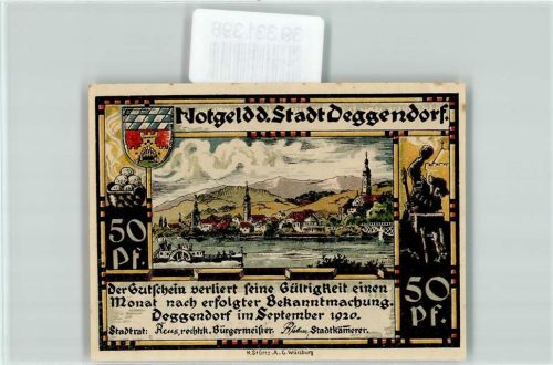 Deggendorf Notgeld 50 Pfennig Kloster Metten Bischof