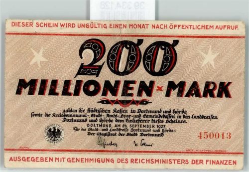Dortmund Notgeld 200 Millionen Mark