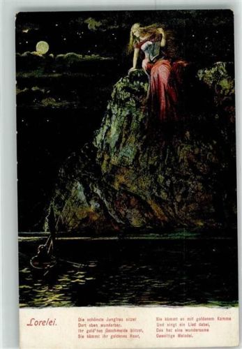 Blick Loreley 1919 Nacht Lyra Gedicht Stempel Hochplateau Verlag Glaser Nr.1794