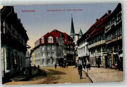 Halberstadt Kühlingerstraße mit Städt. Sparkasse Fahrrad