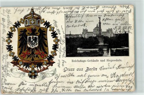Tiergarten 1902 Reichstag-Gebäude Siegessäule Wappen