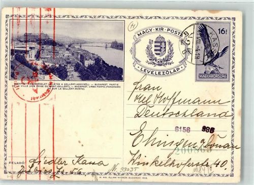 Budapest Ganzsache Stempel Zensur WK II