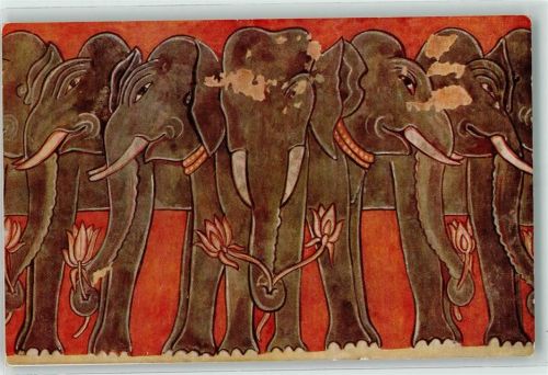 Procession of Elephants Künstlerkarte AK