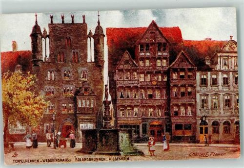 Hildesheim Tempelherren Wedekindhaus Rolandbrunnen sign. Charles F. Flower
