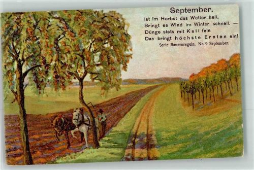 September Spruch Pferdepflug Serie Bauernregeln Nr.9 Monat 1912