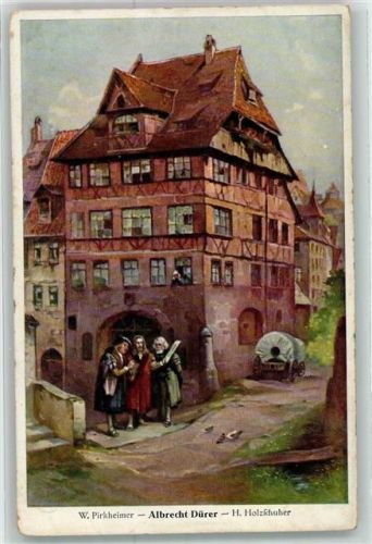 Dürer vor seinem Haus mit Willibald Pirkheimer und Hieronymus Holzschuher sign.J.Frank Verlag Köhn Nr.1191