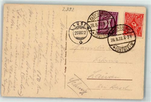 Glücksburg 1922 Mischfrankatur Inflationsporto 53 Mark