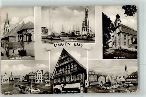 Lingen Kath. Kirche Erdölraffinerie Ev. Kirche Markt Altes Giebelhaus VW Bulli VW Käfer