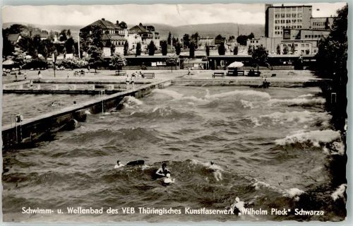 Schwarza Schwimmbad wellenbad des VEB Thüringisches Kunstfaserwerk Wilhelm Pieck Foto AK