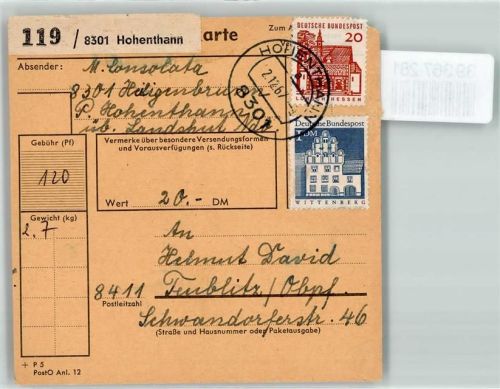 Hohenthann Paketkarte
