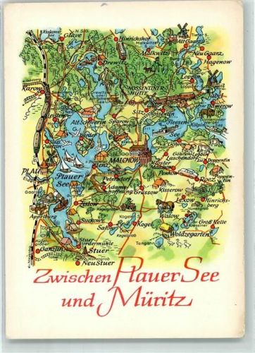 Malchow Zwischen Plauner See u. Müritz Landkarte sign. A. Hoppe