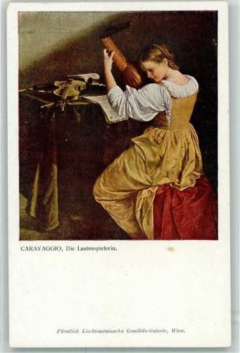 Die Lautenspielerin Geige sign.Caravaggio Fürstlich Liechtensteinsche Gemälde Galerie